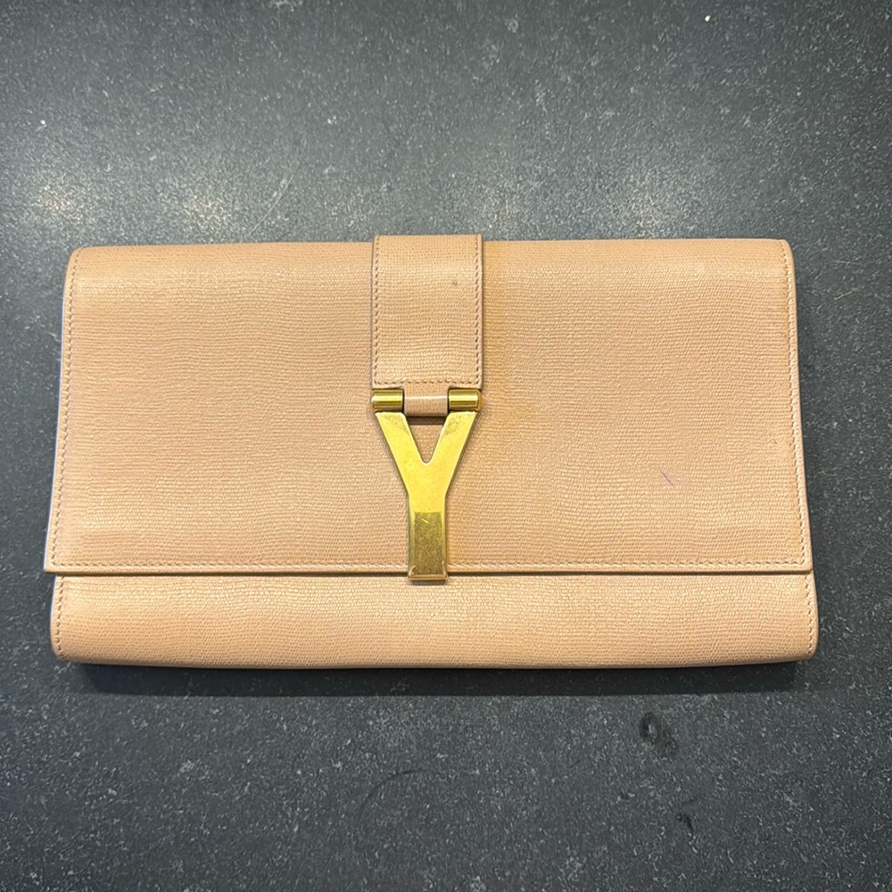 Yves Saint Laurent Tan Clutch with Gold Accent